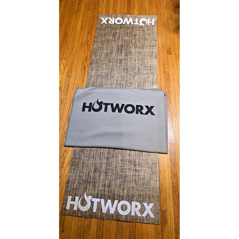 HOTWORX Infrared Sauna Mat & Microfiber Towel Set Grey Woven Yoga Workout Mat